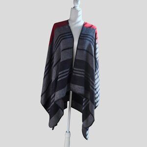 Black, Gray & Red Striped Knit Wrap Shawl